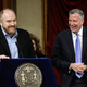 Louis CK and Mayor Bill de Blasio in 2014. (Image by: Getty Images)